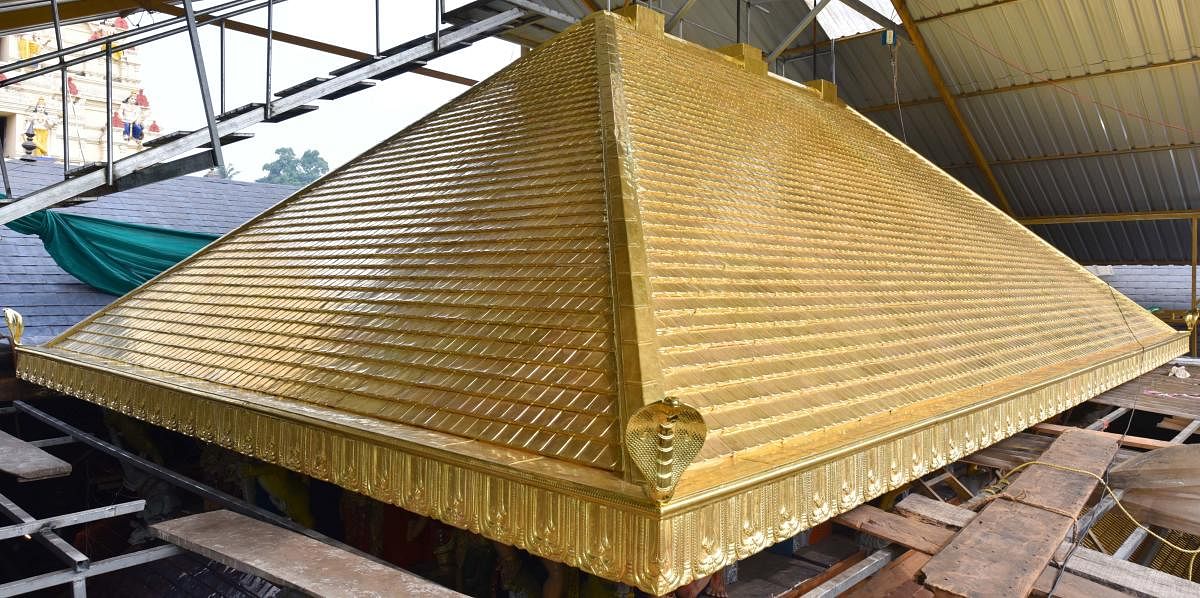 The 100-kg golden tower over the sanctum sanctorum of Sri Krishna temple at Udupi.