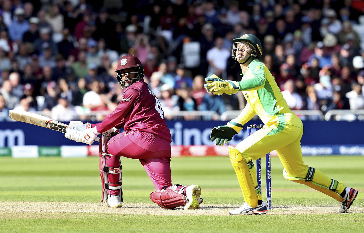 Shai Hope's half-century (68) went in vain as West Indies fell short by 15 runs against Australia at Trent Bridge on Thursday. AP/PTI 