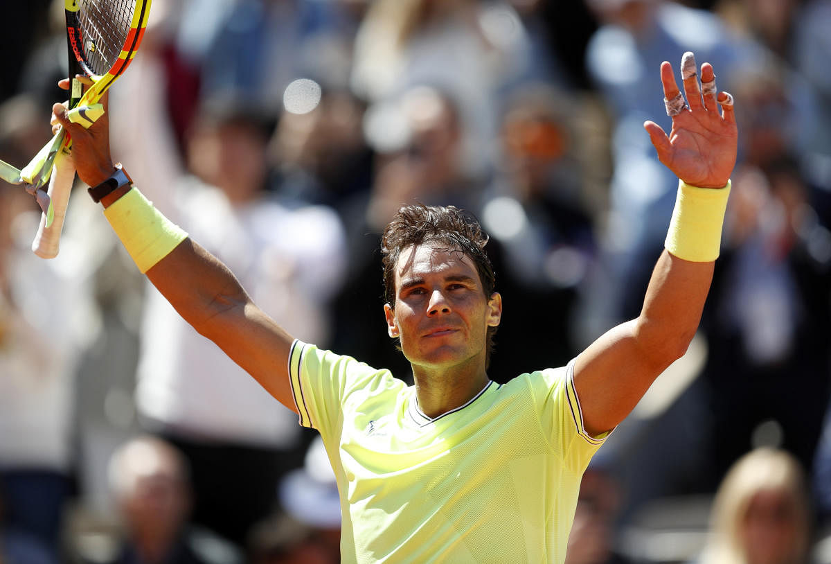Rafael Nadal reacts after winning his semifinal match against Roger Federer. (Reuters Photo)