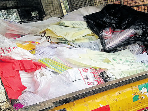Plastic material seized  from Hagadur ward of  Mahadevapura zone.