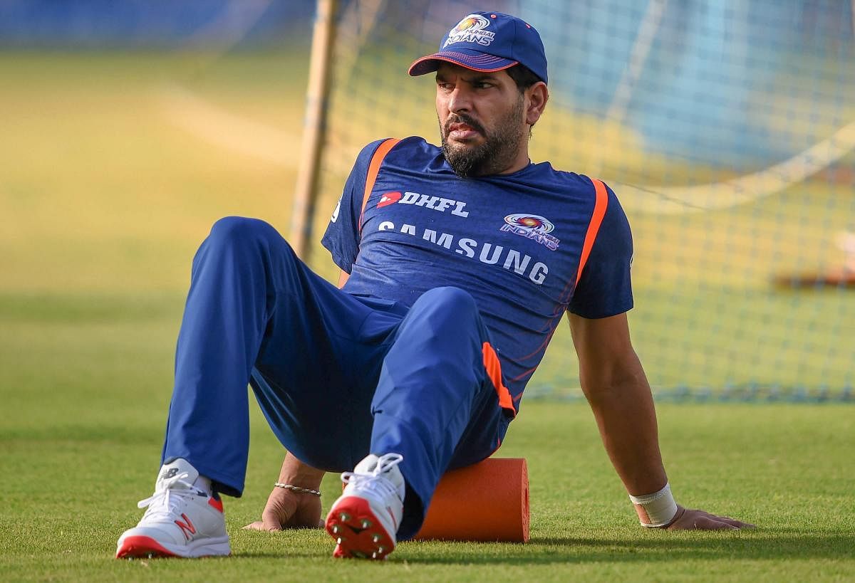 Mumbai: Mumbai Indians (MI) player Yuvraj Singh during a practice session in Mumbai, Saturday, May 4, 2019. (PTI Photo)