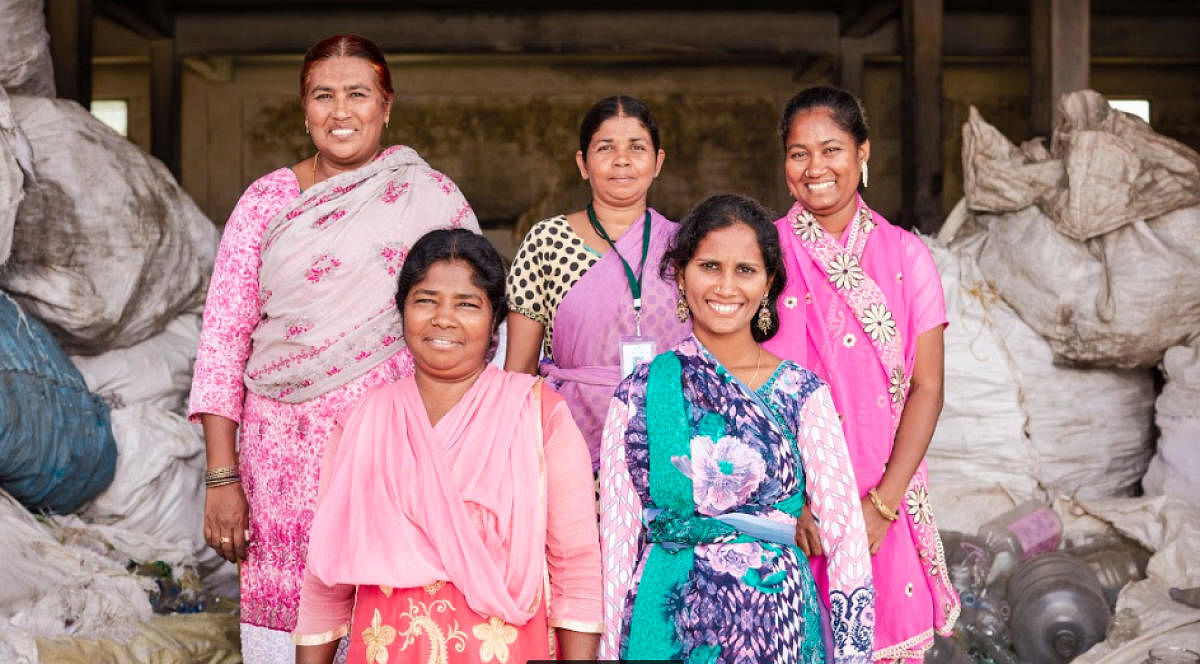 Women waste pickers at a Dry Waste Collection Centre in Bengaluru.