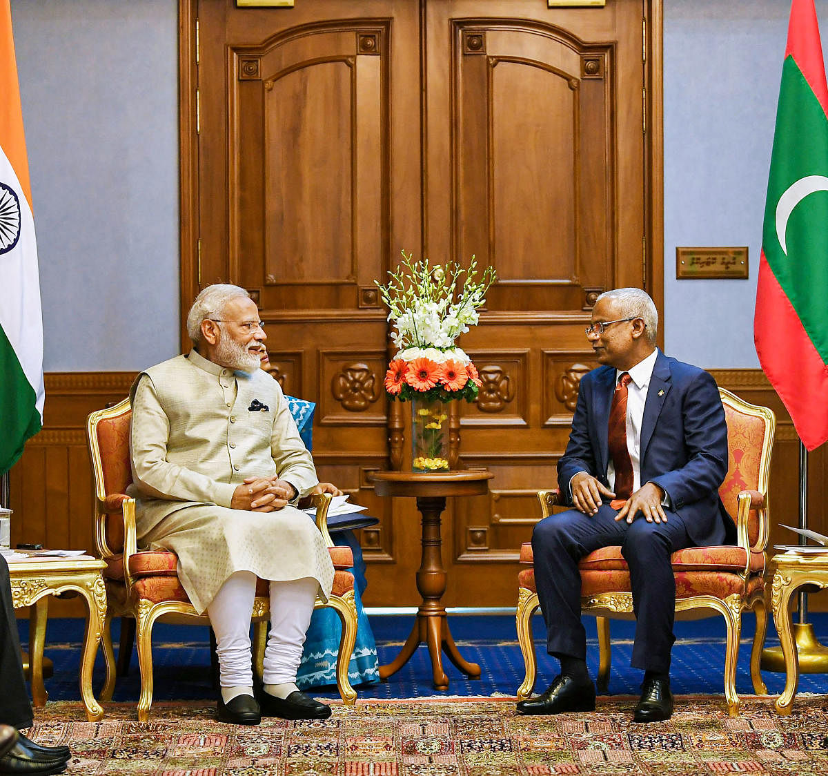 Male: Prime Minister Narendra Modi with President of Maldives Ibrahim Mohamed Solih at Male, in Maldives, Saturday, June 8, 2019. (PIB/PTI Photo) (PTI6_8_2019_000112B)