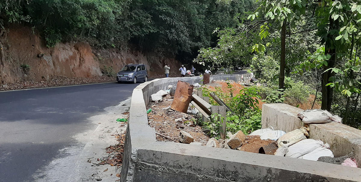 The protective wall built at Konanuru-Makutta Road, which was damaged during the landslide last year.