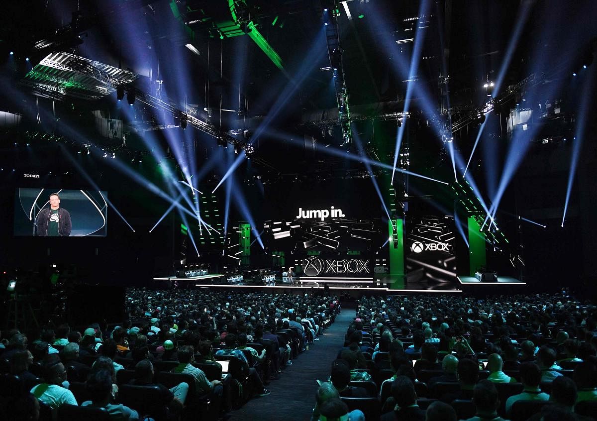 Microsoft Xbox boss Phil Spencer addresses the audience at the Microsoft Xbox press event ahead of the E3 gaming convention in Los Angeles on June 9, 2019. (Photo by Mark RALSTON / AFP)