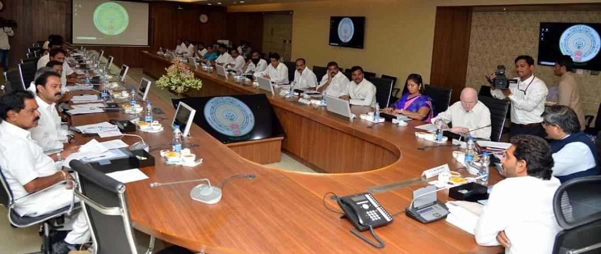 Andhra Pradesh Chief Minister Y S Jaganmohan Reddy at the Cabinet meeting in state secretariat at Amaravati on Monday.