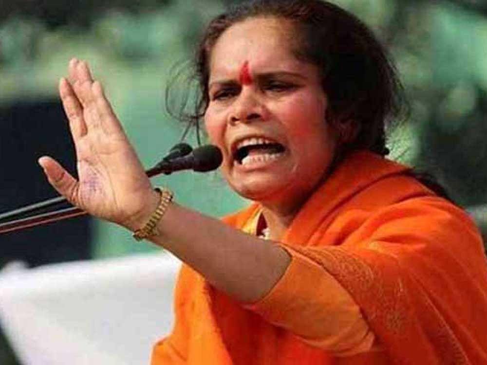 Hindutva leader Sadhvi Prachi was on Sunday denied permission to visit Tappal township here which was rocked by the murder of a toddler, a senior police official said. (Image courtesy Twitter)