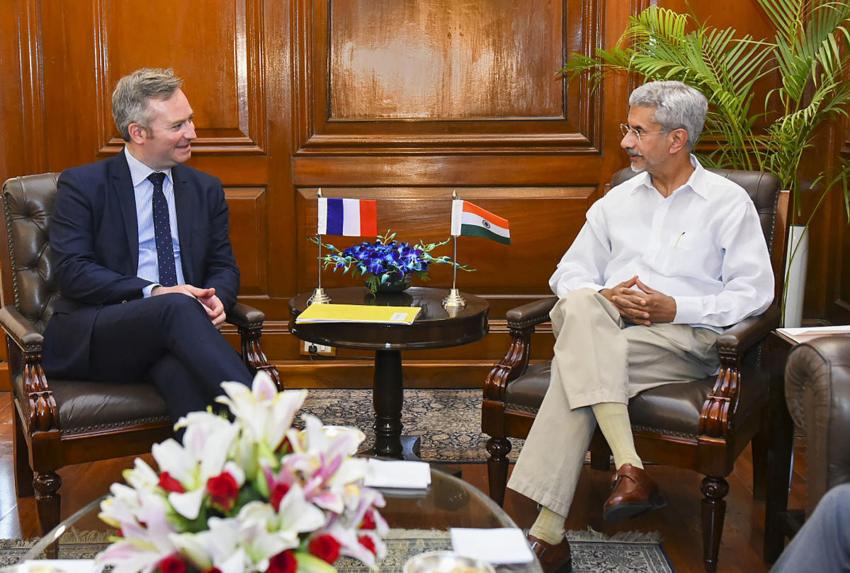 External Affairs Minister S Jaishankar with Jean-Baptiste Lemoyne, Minister of State for Europe and Foreign Affairs of France at a meeting in New Delhi, Monday, June 10, 2019. (PTI Photo) 