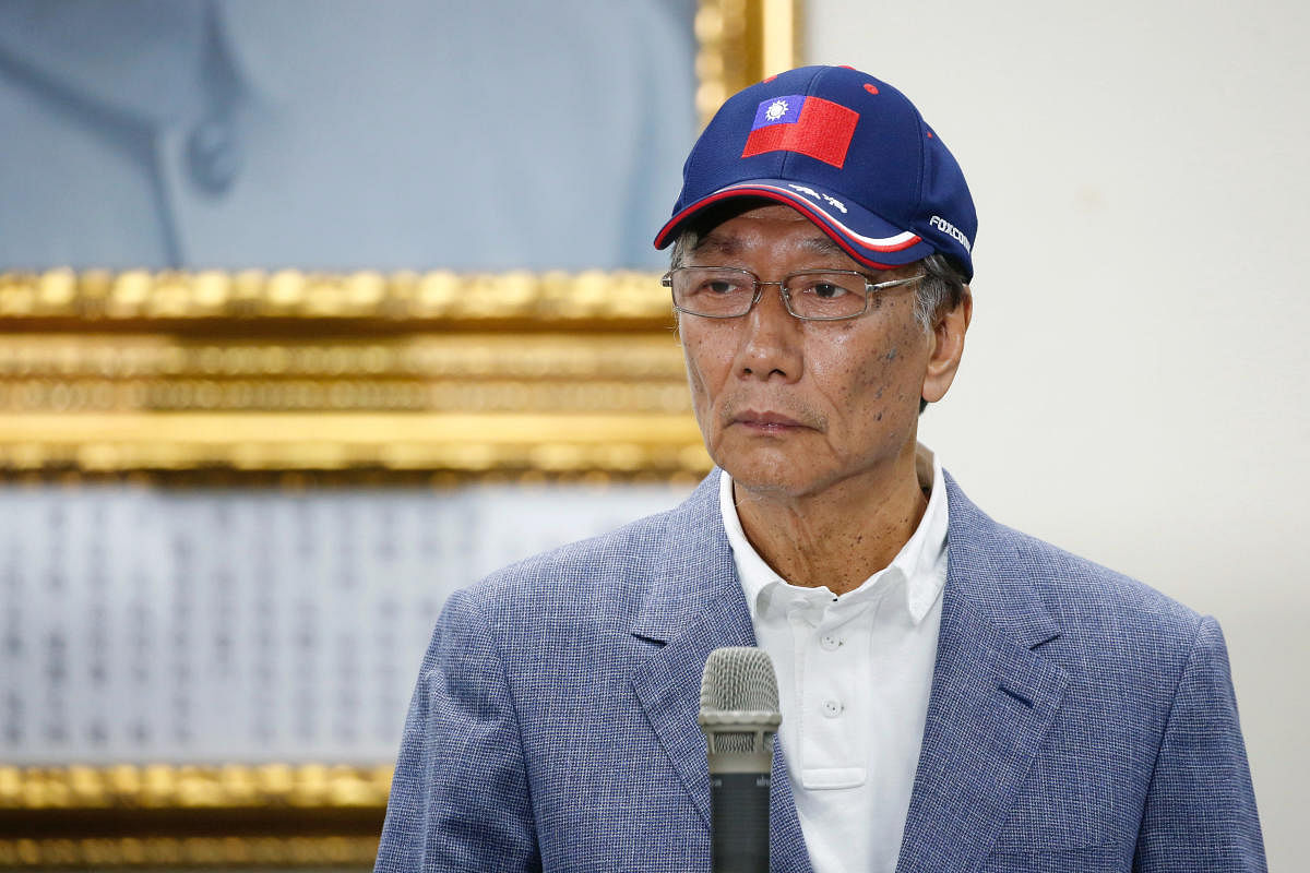 Terry Gou, founder and chairman of Foxconn, looks on during an announcement of seeking the nomination of Taiwan's opposition Kuomintang party to run for the island's presidency, in Taipei, Taiwan April 17, 2019. REUTERS/Tyrone Siu