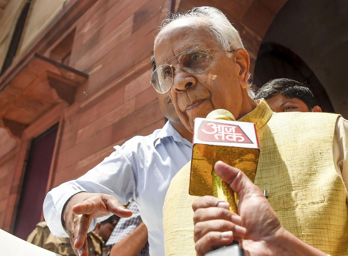 West Bengal Governor Keshari Nath Tripathi comes out of Home Ministry, North Block after a meeting in New Delhi on Monday.  (PTI Photo/Atul Yadav) 