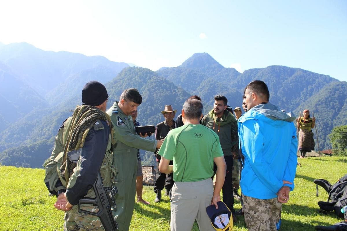 Mountaineers who were air dropped by IAF helicopters in West Siang district on Wednesday. Photo credit: IAF