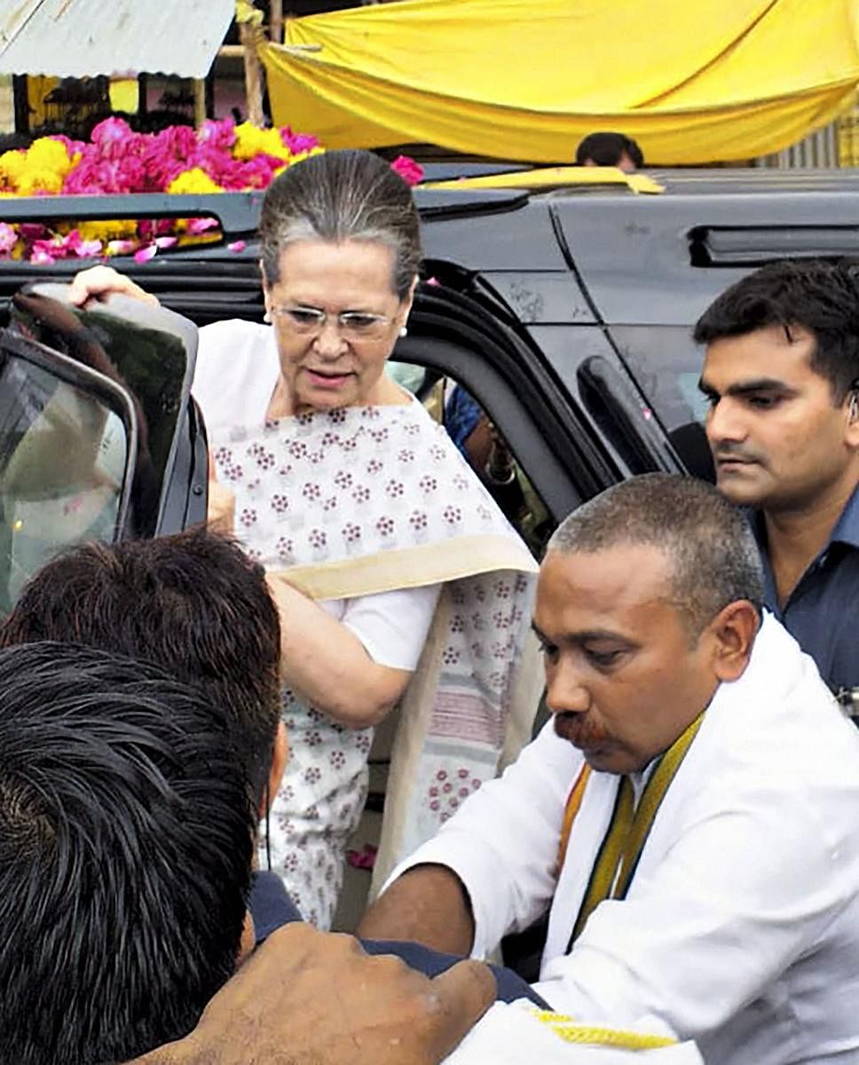 Former Congress president and Raebareli MP Sonia Gandhi arrives to thank voters after winning the Lok Sabha seat, in Raebareli, on Wednesday. PTI