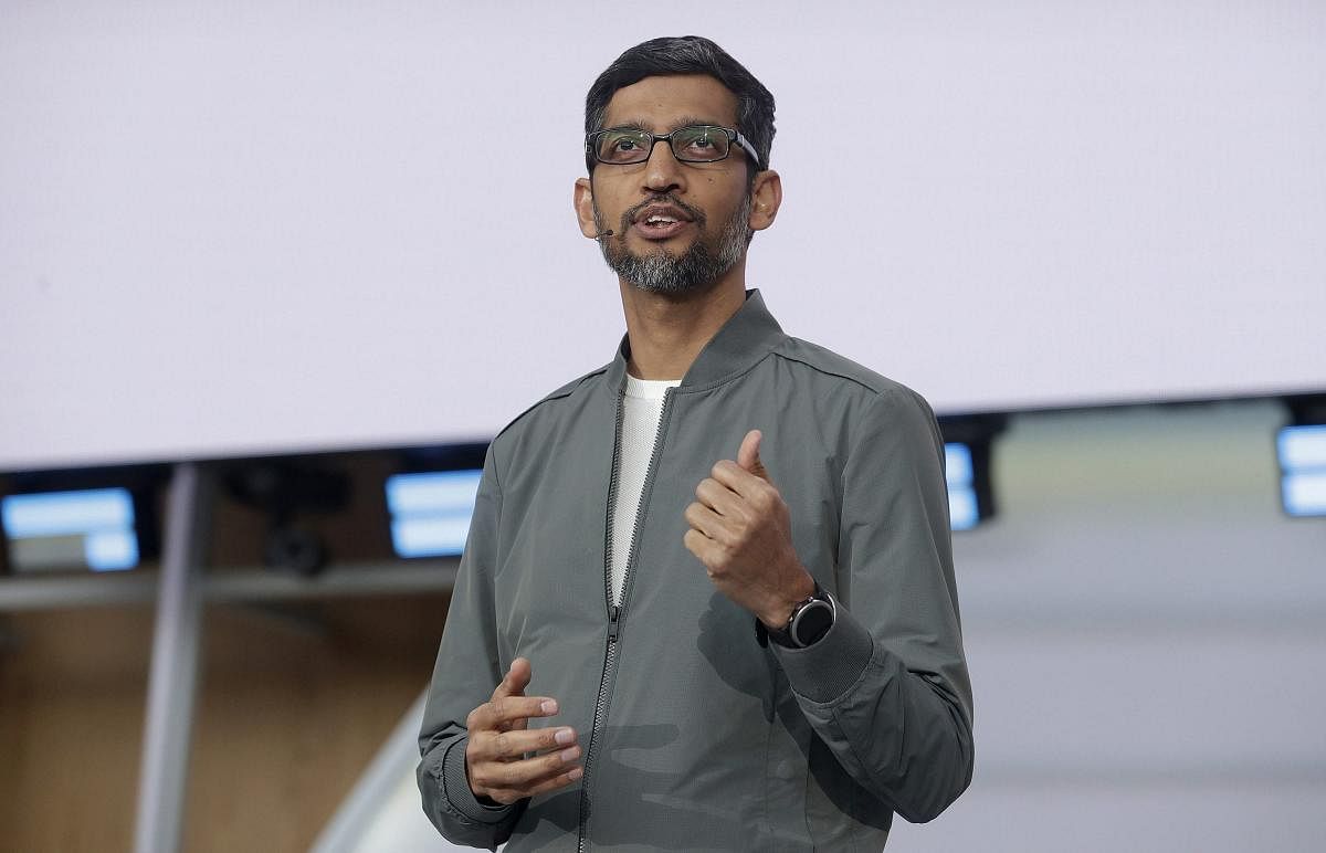 Google CEO Sundar Pichai speaks during the keynote address of the Google I/O conference in Mountain View, Calif. (PTI Photo)