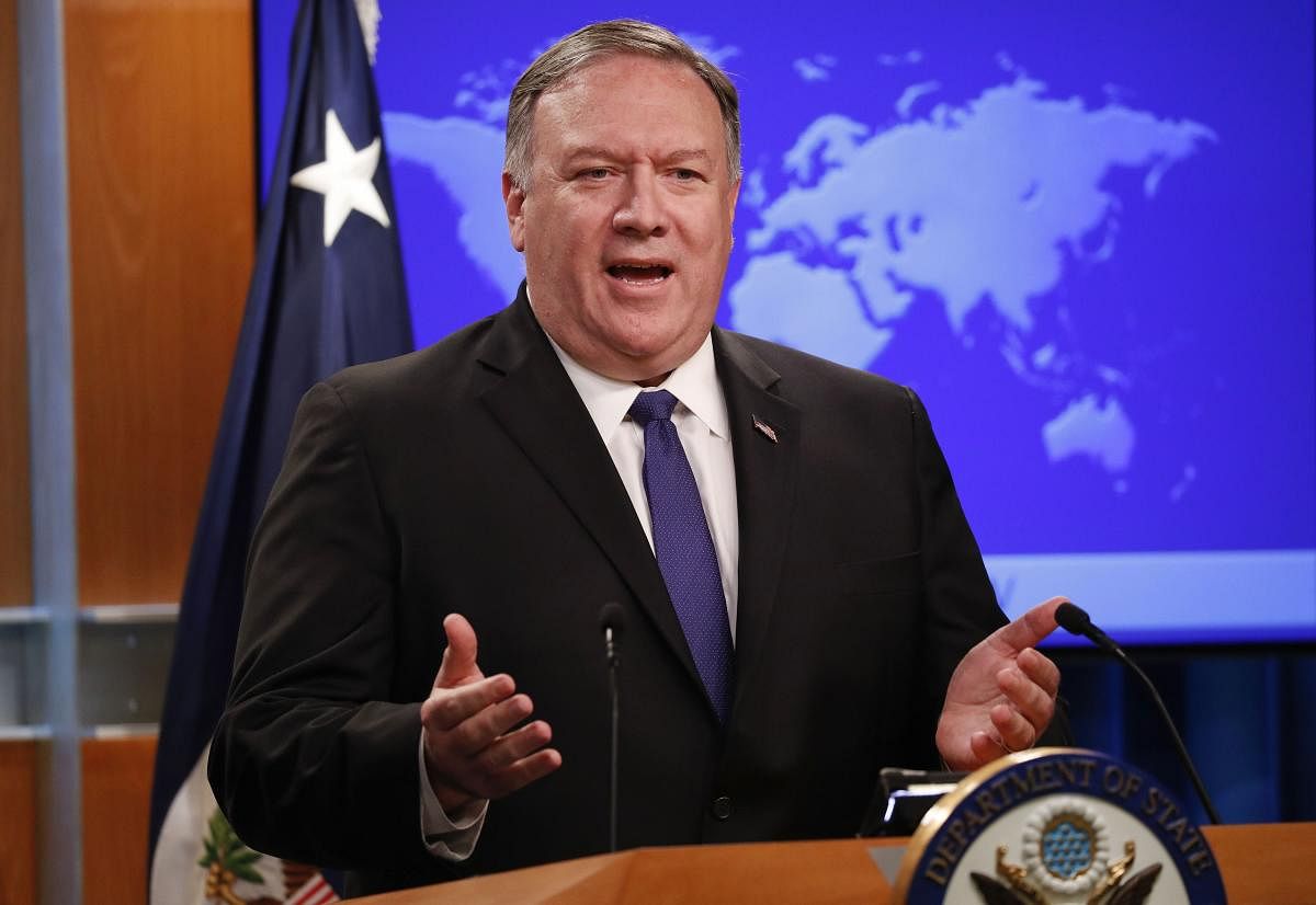 Secretary of State Mike Pompeo speaks to members of the media at the State Department, Monday, June 10, 2019. (Photo: PTI File Photo)