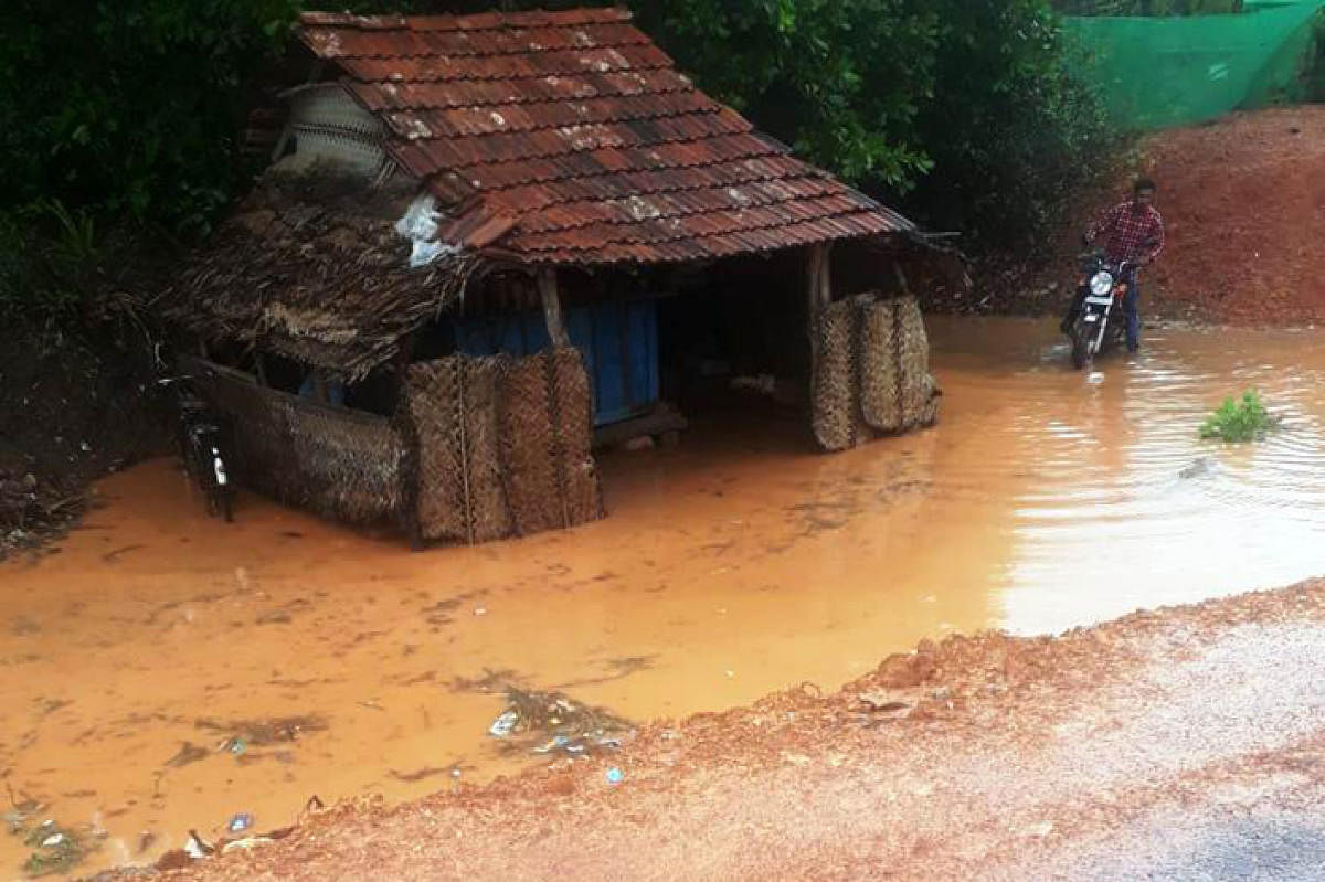 A petty shop was inundated at Nagoor in Byndoor, Udupi district.