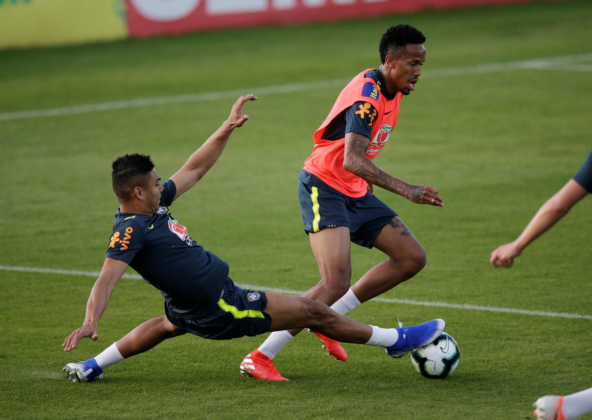 FULL THROTTLE: Brazil's Militao and Casemiro during a training session. Reuters