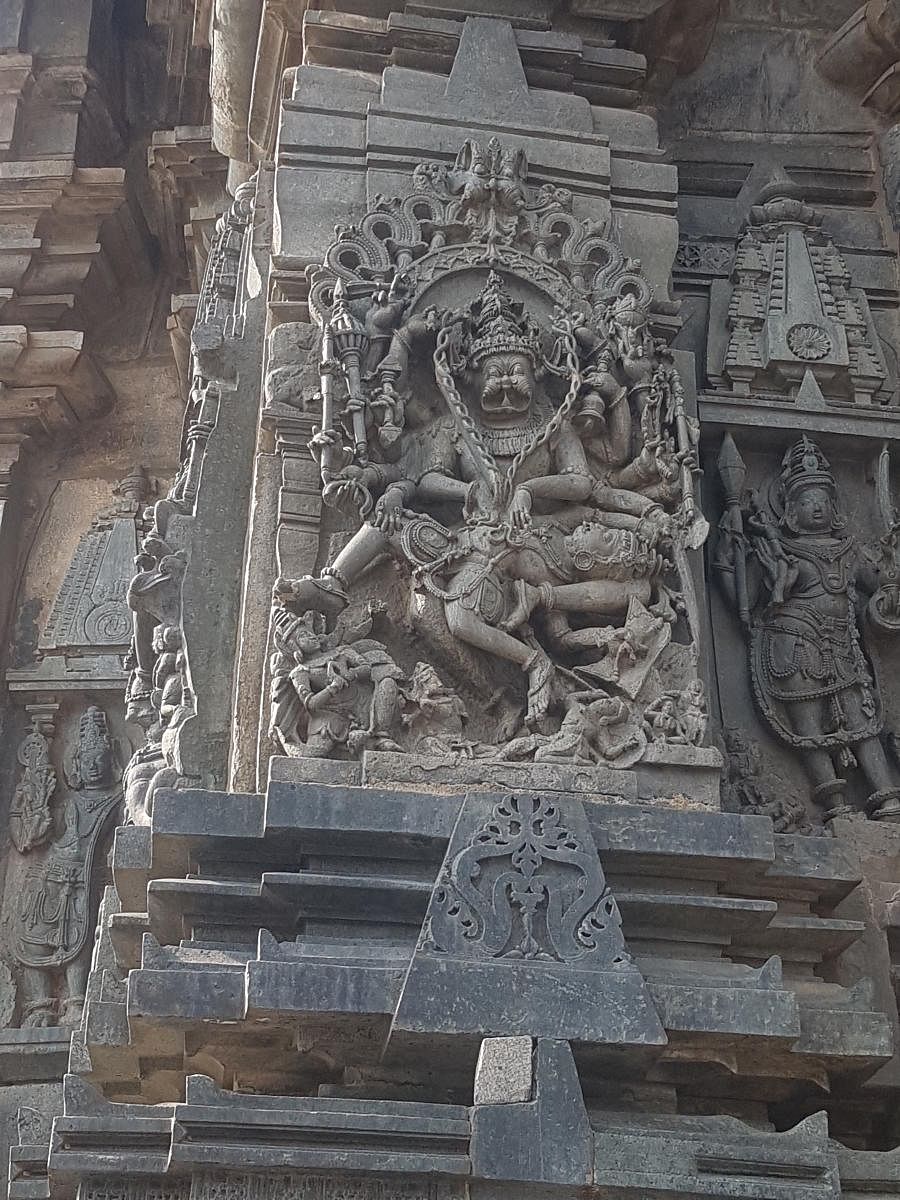 Dexterous: A sculpture of Lord Narasimha at Chennakeshava Temple in Belur. photos by author