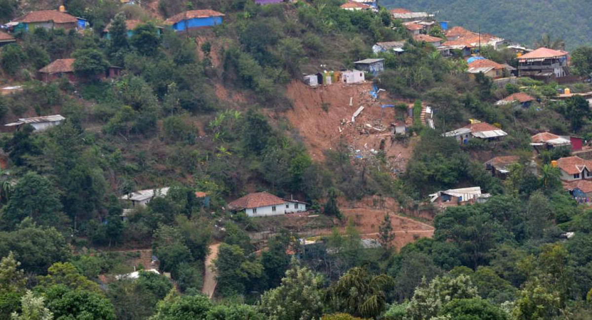 A view of a landslide that occurred in one of the layouts last year in Madikeri.