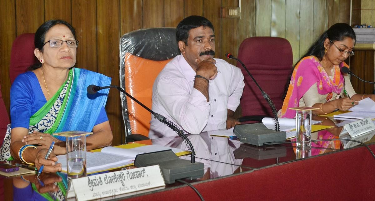 ZP President B A Harish chairs a review meeting in Madikeri.
