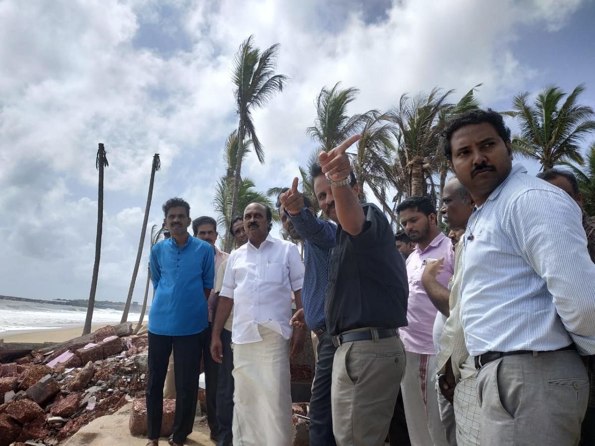 Kerala Revenue Minister E Chandrashekaran visited Moosodi, affected by coastal erosion, in Uppala, Kasargod district.