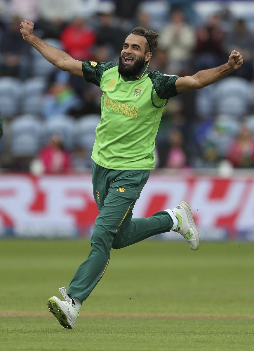 Cardiff: South Africa's Imran Tahir celebrates taking the wicket of of Afghanistan's Asghar Afghan during the ICC Cricket World Cup group stage match at The Cardiff Wales Stadium in Cardiff, Wales, Saturday June 15, 2019. AP/PTI(AP6_15_2019_000207A)