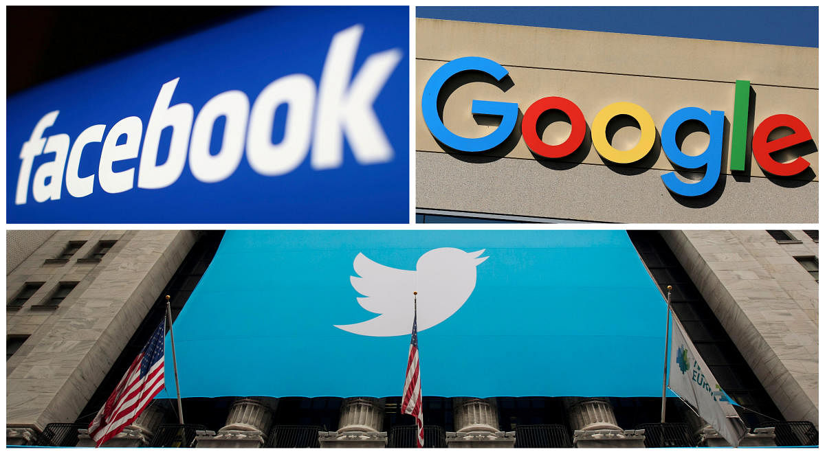 A combination photo from files of Facebook Google and Twitter logos (Reuters File Photo)