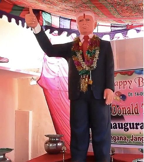 Statue of US President Donald Trump at Bussa Krishna's home