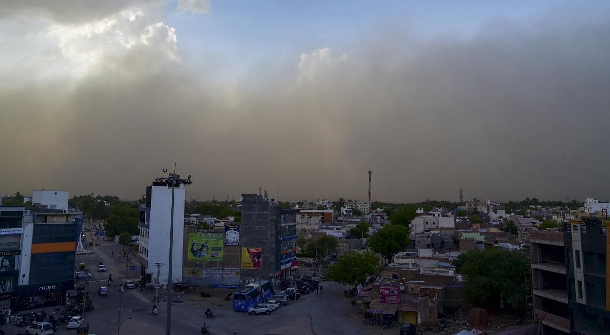 A view of the city during a dust storm, in Bikaner. PTI