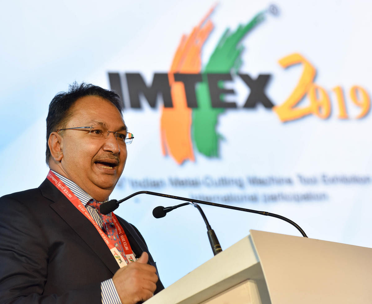 Vikram Kirloskar, Vice President - Confederation of Indian Industry (CII) addressing at the inauguration of IMTEX 2019 &amp; Tool Teck 2019 exhibition. (DH Photo)