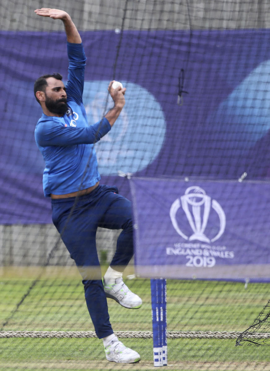 India's Mohammed Shami bowls at the nets during a training session in Southampton on Wednesday. AP/PTI