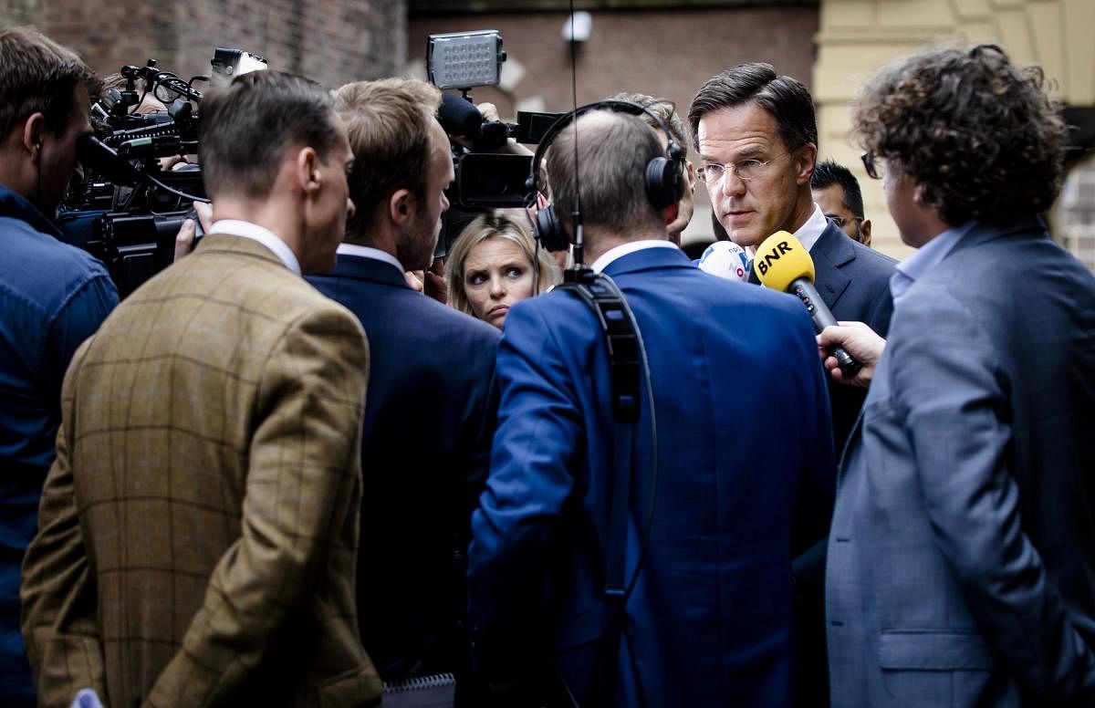 Dutch Prime Minister Mark Rutte speaks to the media following a press conference of the international Joint Investigation Team (JIT) on the ongoing investigation of the 2014 Malaysia Airlines MH17 crash. (AFP Photo)