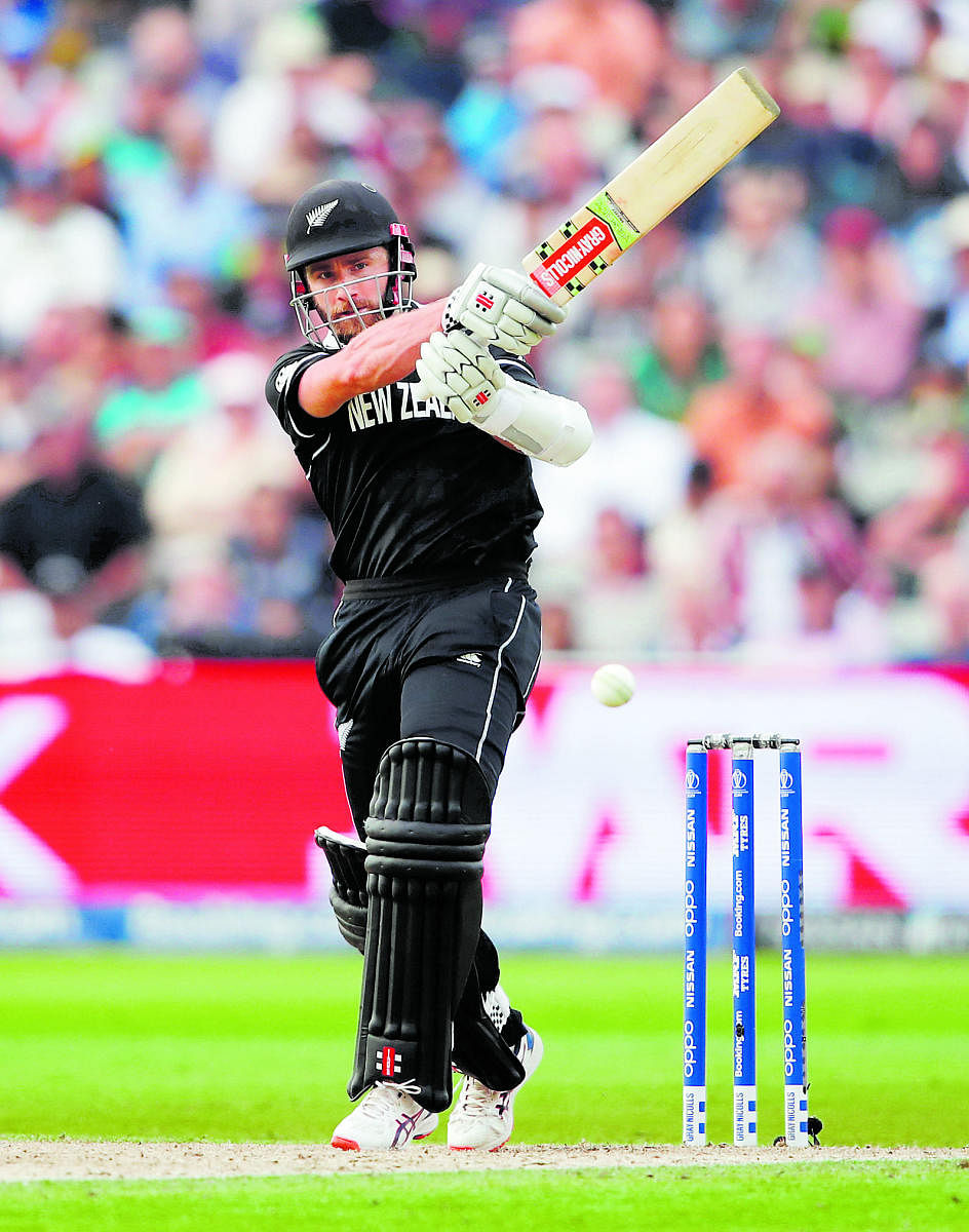 New Zealand skipper Kane Williamson sends one to the fence en route his 106 against South Africa on Wednesday. Reuters.