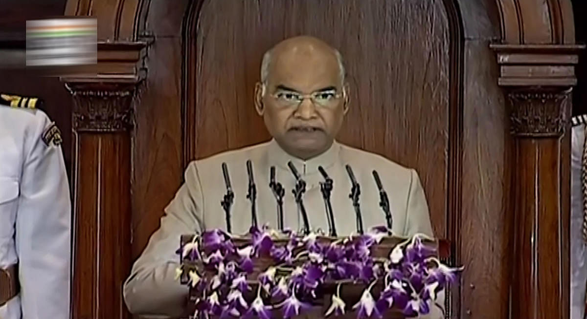 President Ram Nath Kovind addresses a joint session of Parliament, in New Delhi (PTI Photo)