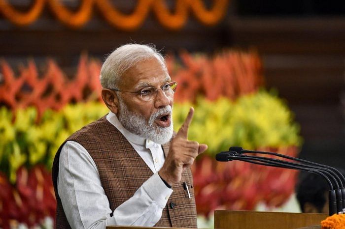 Prime Minister Narendra Modi took to Twitter on the 44th anniversary of the Emergency that was imposed by ex-Prime Minister Indira Gandhi on June 25, 1975.  Credit: PTI Photo/Manvender Vashist 