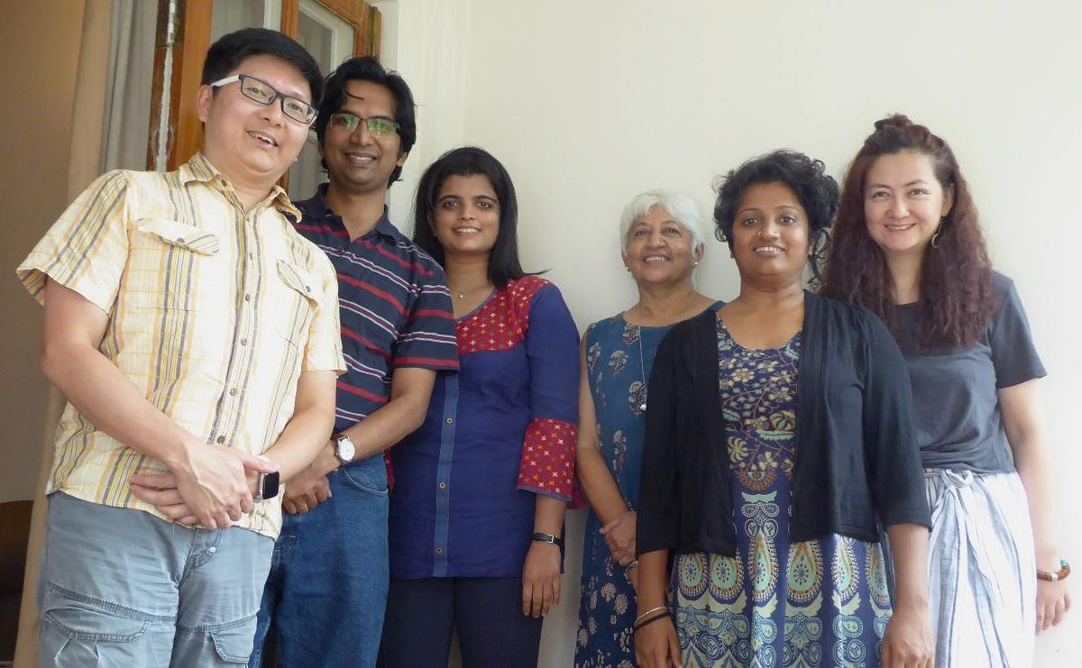(From left) Kimho Ip, Omkar Havaldar, Rutuja Lad, Tejaswini Niranjana, Bindhumalini and Zhelai are a part of Saath Saath.
