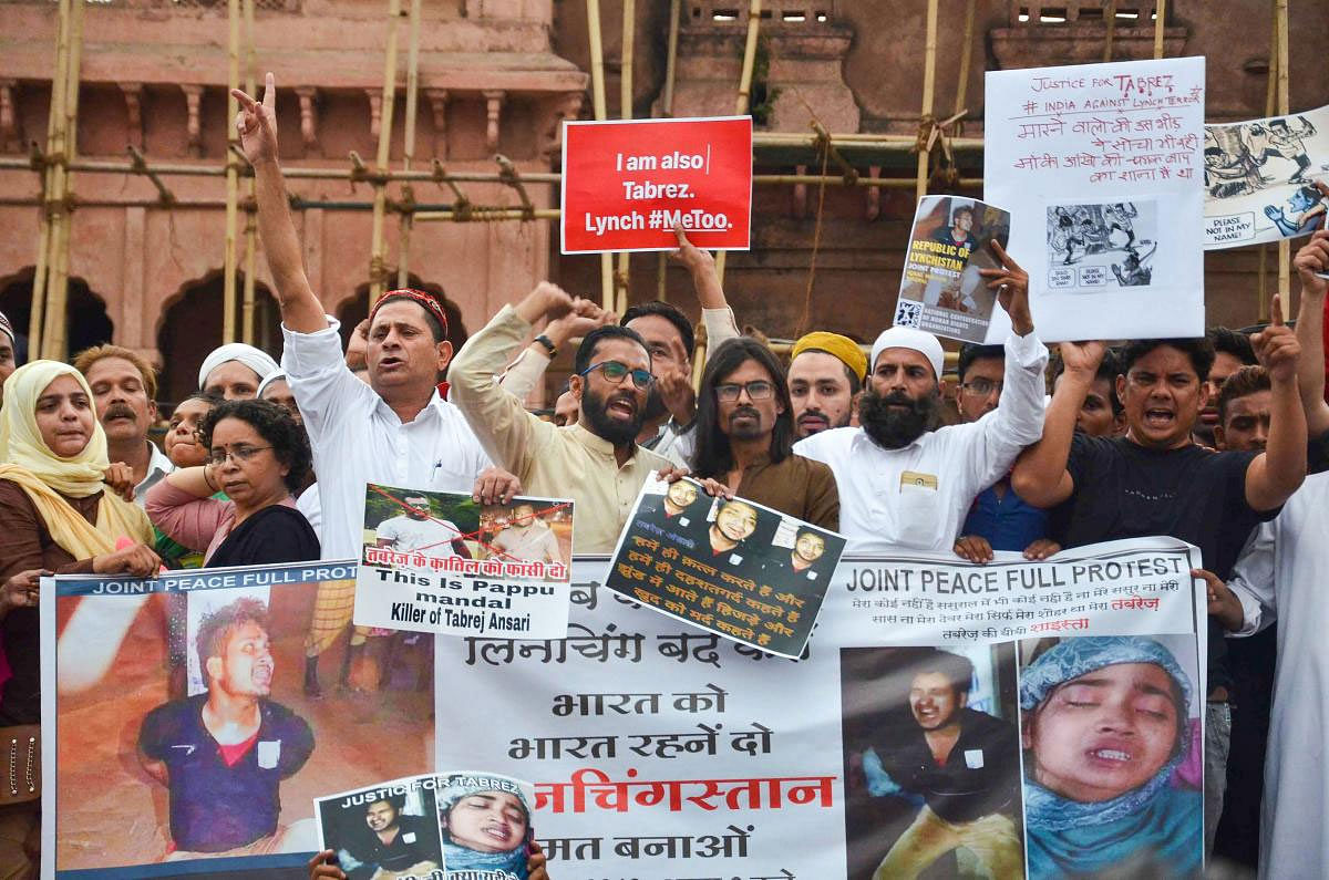 Muslim activists protest against lynching of 22-year-old Tabrez Ansari in Jharkhand, at Iqbal Maidan in Bhopal, Wednesday, June 26, 2019. (PTI Photo)