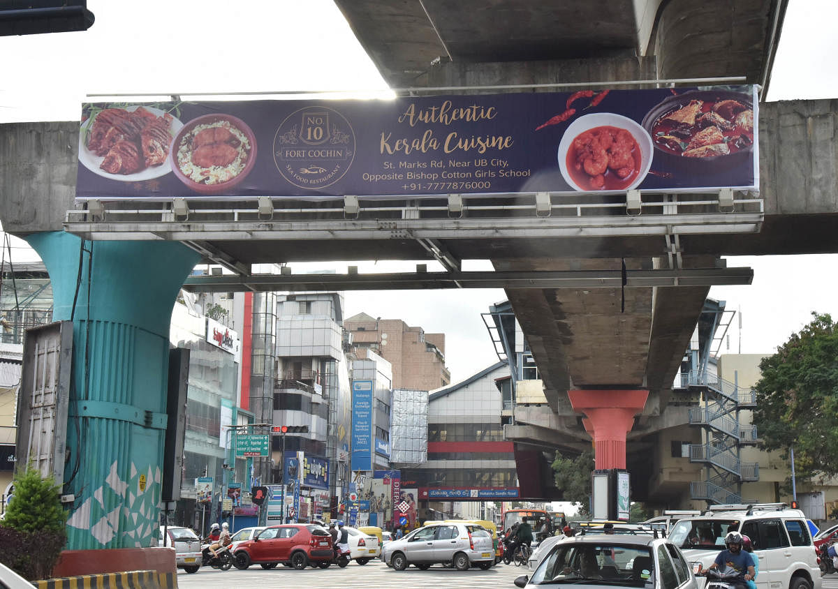 For DH Story of Advertisements hoarding on MG road in Bengaluru on Tuesday 28th August 2018. Photo by Janardhan BK