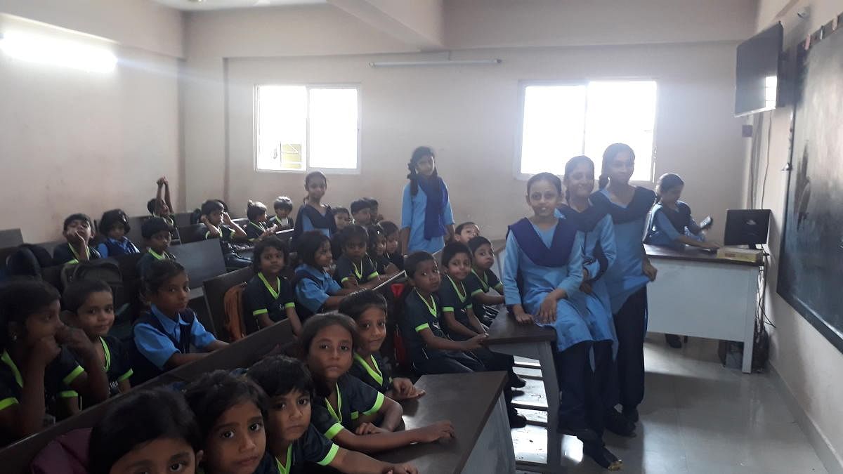 Young students at the IMA adopted government school are being monitored by students from higher classes.