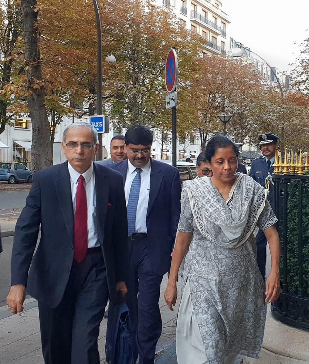 Defence Minister Nirmala Sitharaman arrives for the first India-France Ministerial level annual Defence Dialogue in Paris on Thursday. (PTI photo)