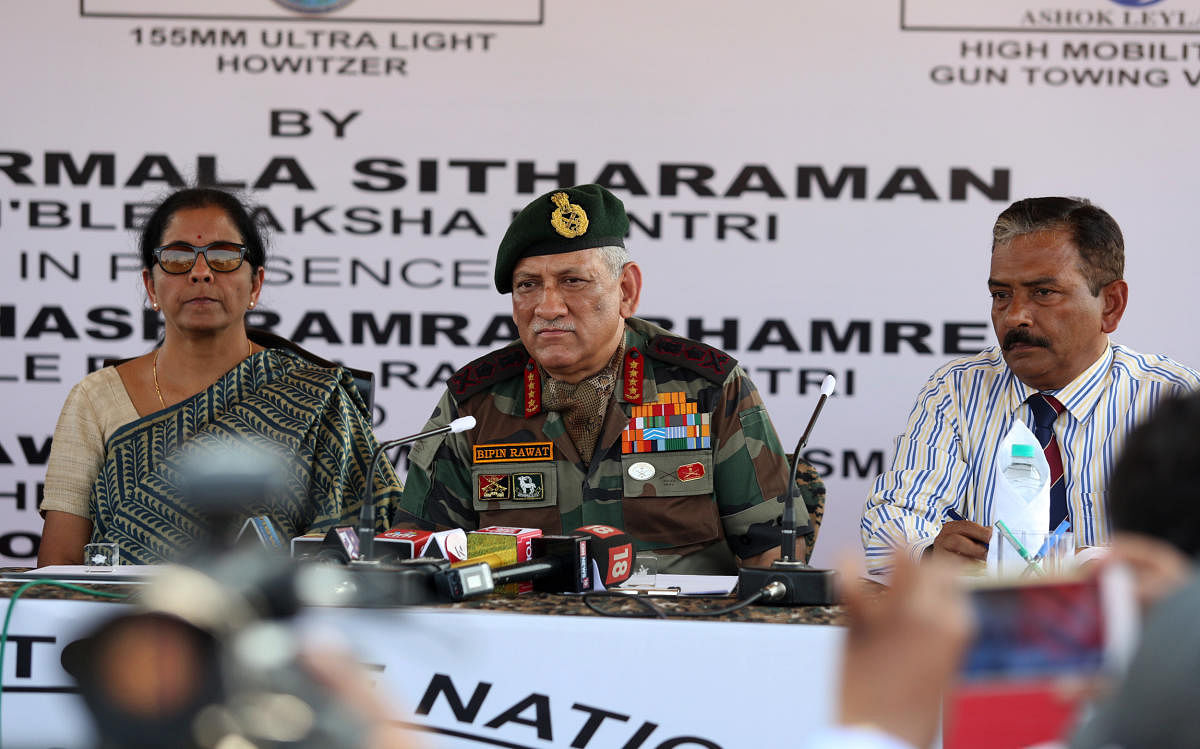 Defence Minister Nirmala Sitharaman and Chief of Army Staff, General Bipin Rawat addressing the press.