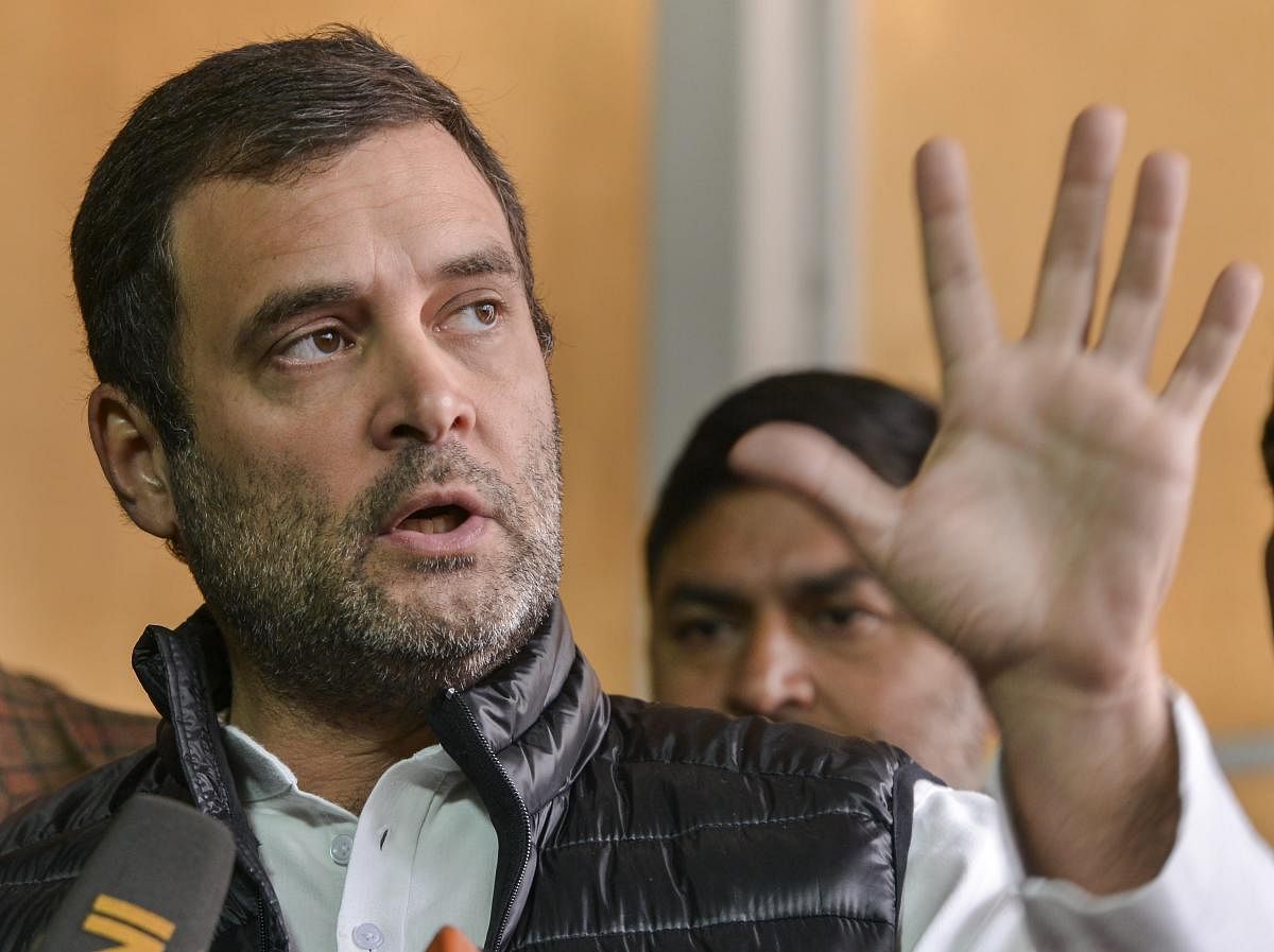 Congress President Rahul Gandhi addresses media regarding the alleged scam in Rafale deal during the Winter Session of Parliament, in New Delhi, Friday, Jan 4, 2019. (PTI Photo)