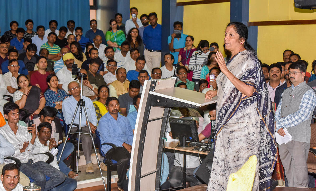 Defence Minister Nirmala Sitharaman interacts with a cross-section of the society in Bengaluru on Sunday. dh photo