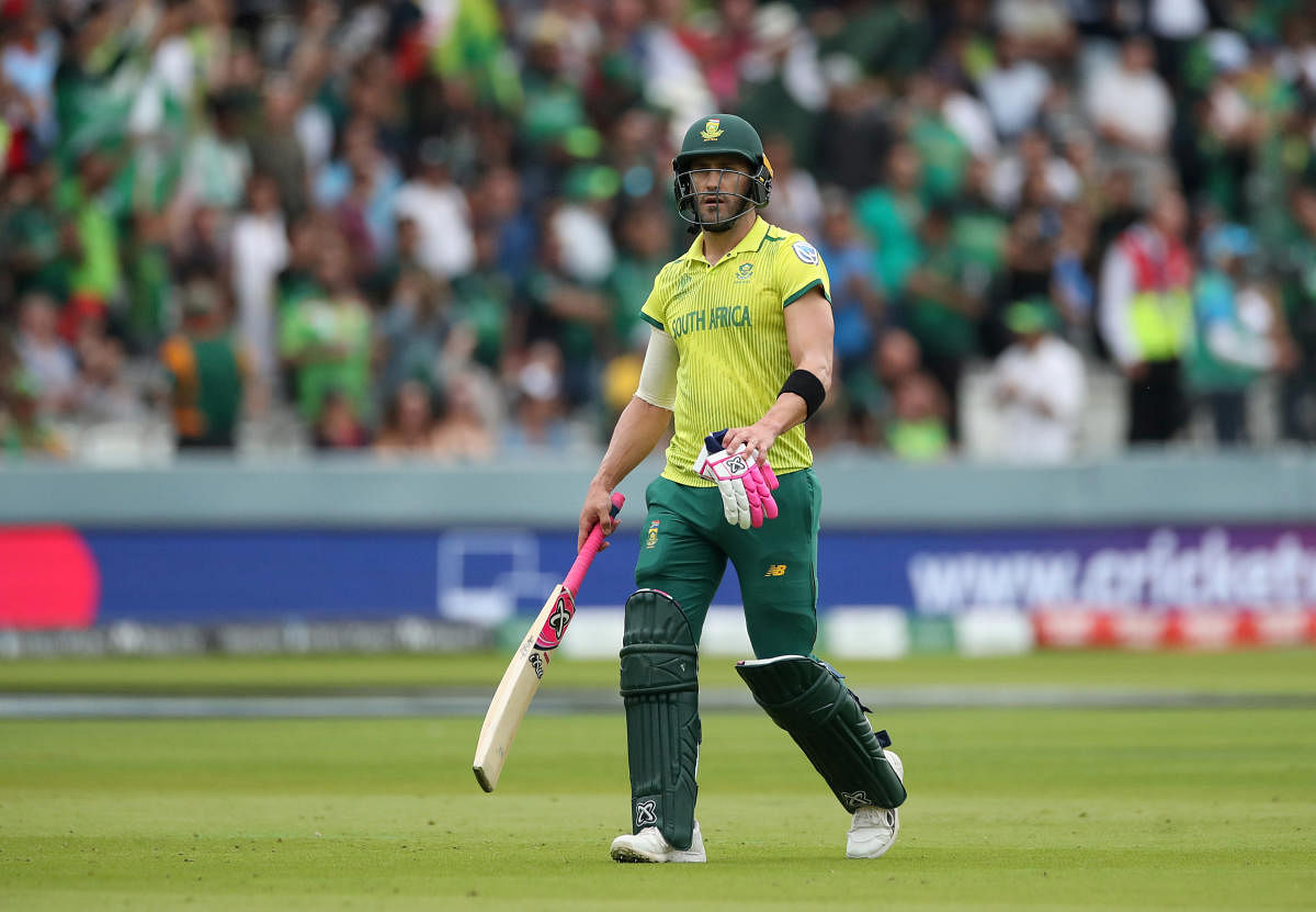 Cricket - ICC Cricket World Cup - Pakistan v South Africa - Lord's Cricket Ground, London, Britain - June 23, 2019 South Africa's Faf du Plessis walks after being dismissed Action Images via Reuters/Peter Cziborra