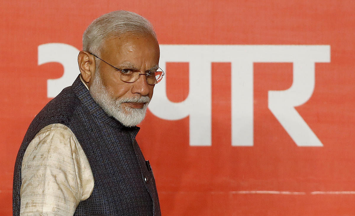Prime Minister Narendra Modi arrives to address his supporters after the election results at BJP headquarter in New Delhi on May 23, 2019. REUTERS