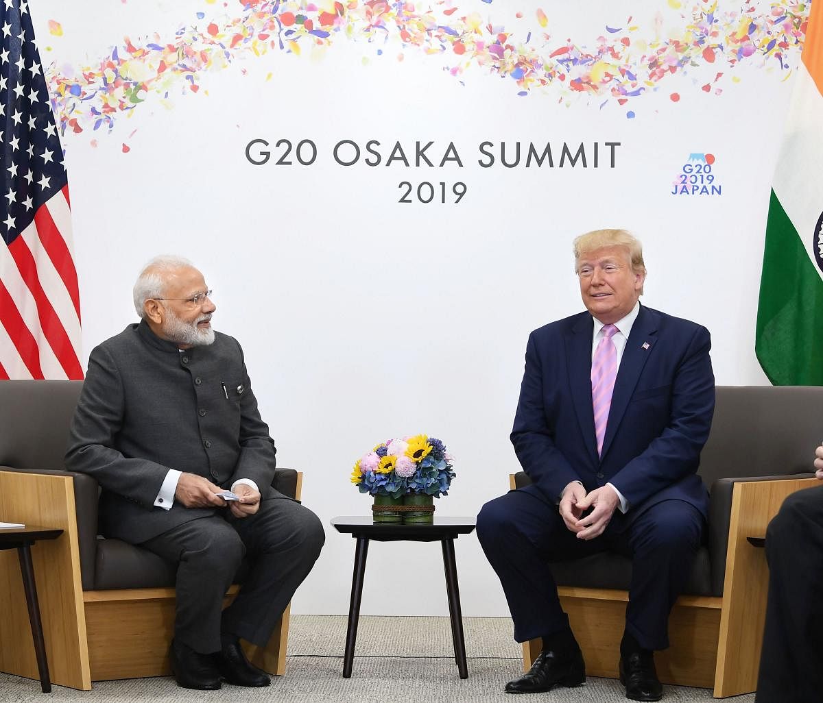 Prime Minister Narendra Modi meets President of United States of America (USA) Donald Trump, on the sidelines of the G-20 Summit, in Osaka. (PTI Photo)