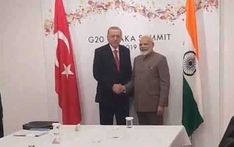 Modi meet Erdogan on the sidelines of the G-20 Summit at Osaka in Japan. (Video grab)