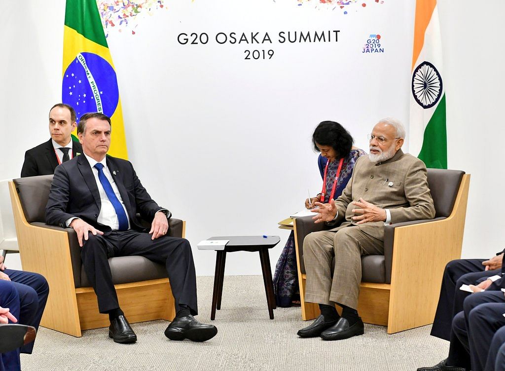 Prime Minister Narendra Modi meets Brazil President Jair Bolsonaro on the sideline of G-20 Summit. (Twitter/MEAIndia)