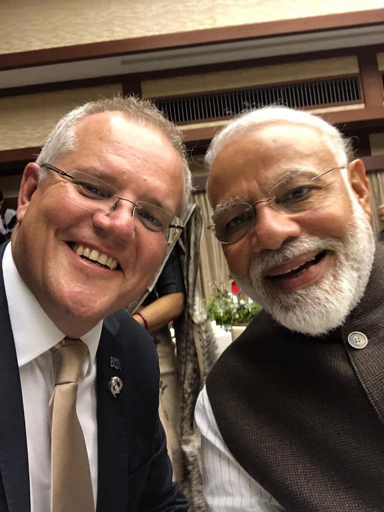 Scott Morrison with Narendra Modi in a selfie. (Twitter/ @ScottMorrisonMP)