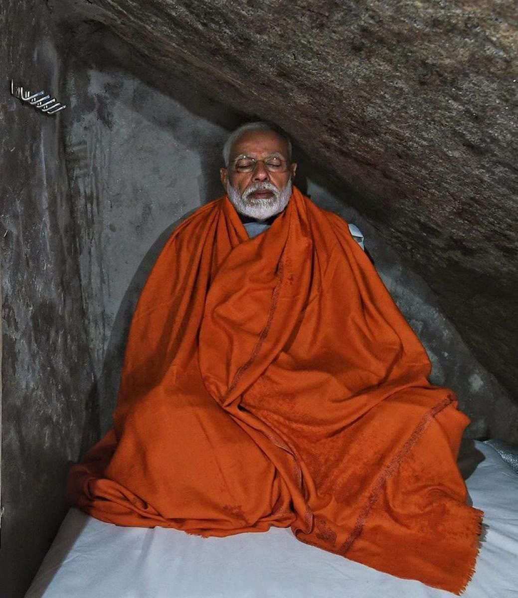 Prime Minister Narendra Modi meditating in a holy cave near Kedarnath Temple, during his two-day pilgrimage to Himalayan shrines, in Rudraprayag district (PTI File Photo)