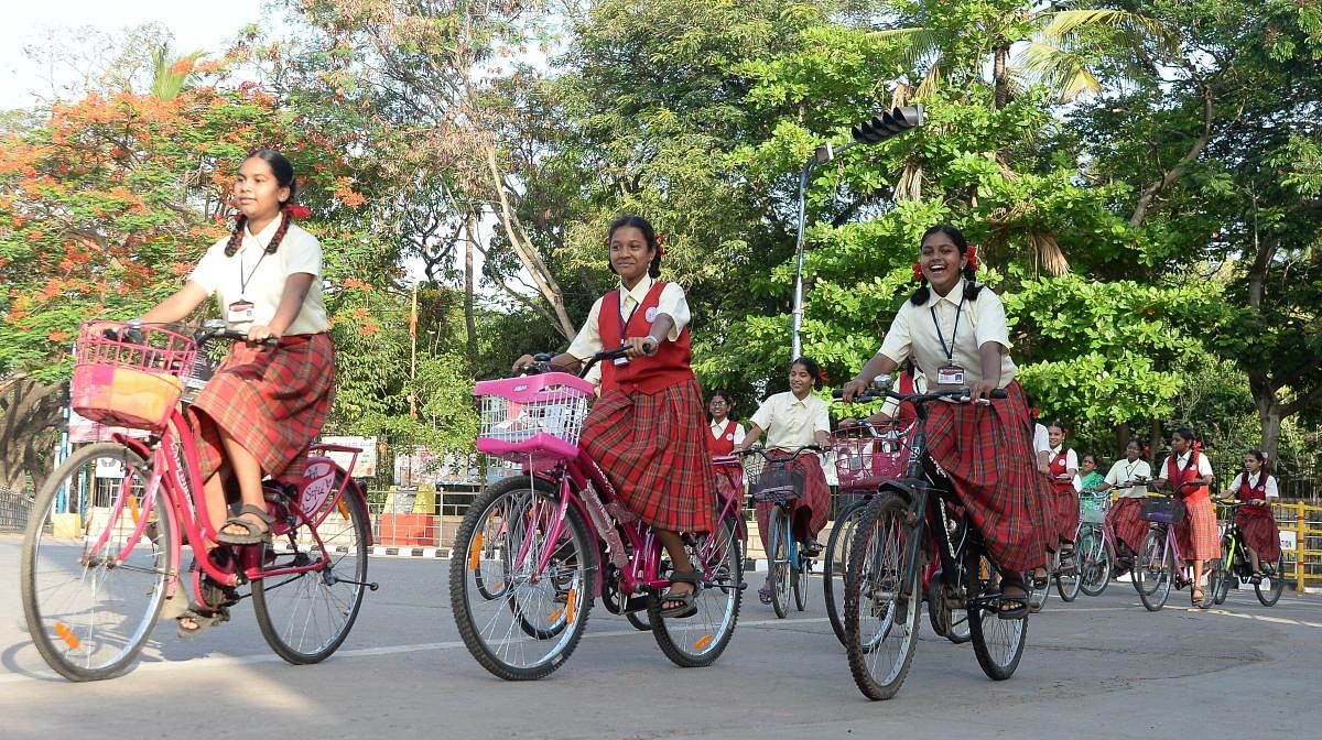 The state government wants to check misuse of free bicycles. Photo/Satish Badiger